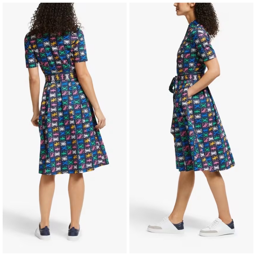 BODEN Anastasia Fit & Flare Shirtdress in Union Jack Rainbow Flags W0293 - Picture 2 of 9